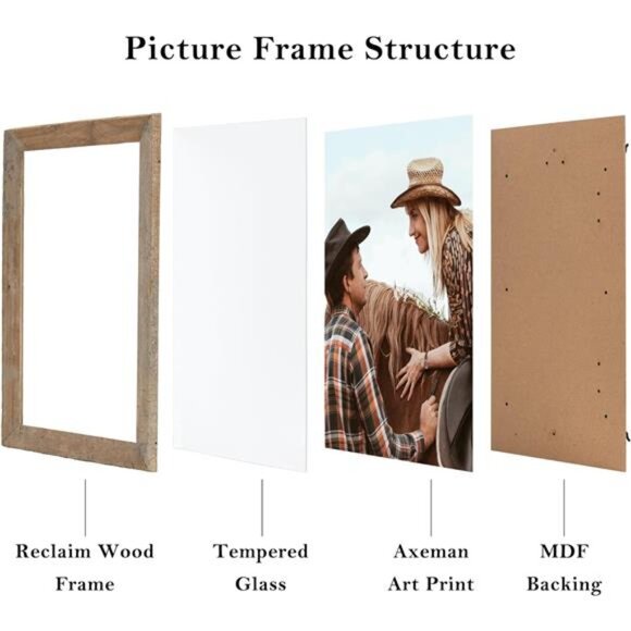 Rustic Picture Frame 5x7, 100% Reclaimed Wood Frame with Tempered Glass - Picture 4 of 7
